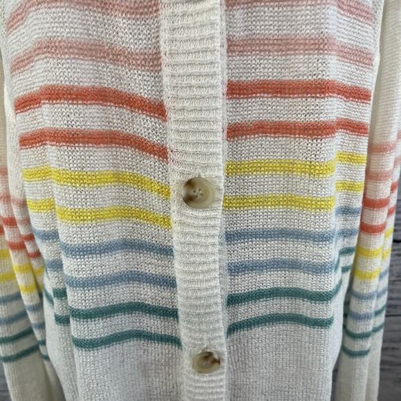 Mud Pie Barker Cardigan Sweater size Med/Large Ivory Stripes Blue Coral Yellow - Picture 5 of 10
